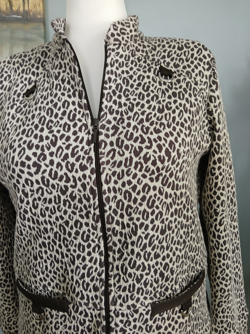 Leopard-Print Utility Jacket with Zip - Taupe/Black
